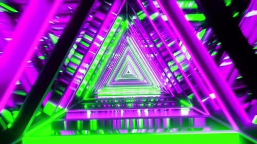 Motion Graphic Of Flying Into Rotation Triangle Digital Tunnel