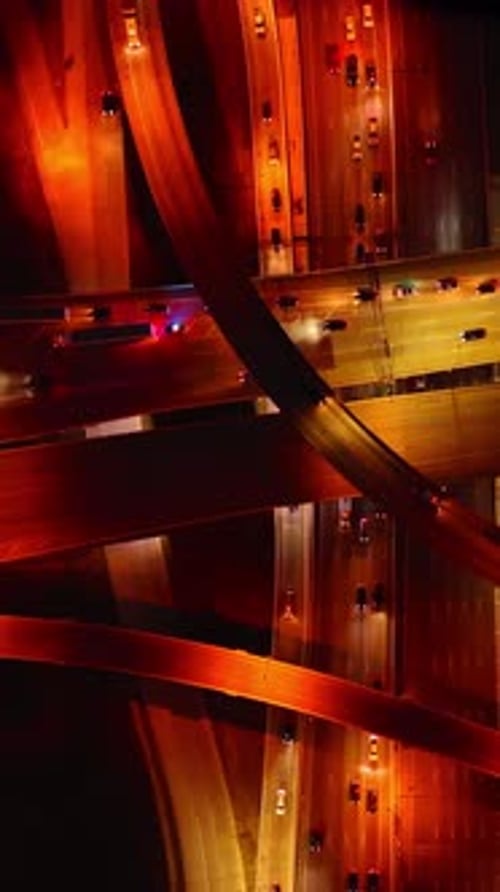 Orange illumination on the complicated roads of Dallas, Texas, USA at night.
