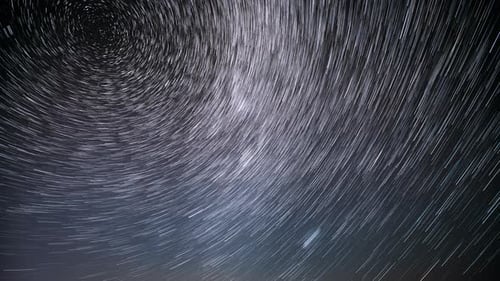 Stars Rotate Of Sky Background Time Lapse Night Starry Sky Stars And Meteoric Track Trails Spin