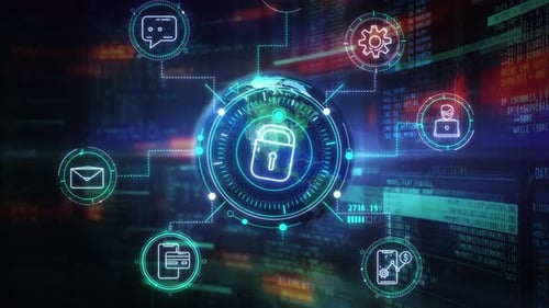 Global Technology Network Connection with Futuristic Security Icons