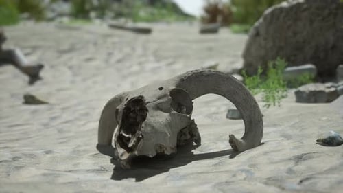 Weathered Ram Skull in Desert Environment