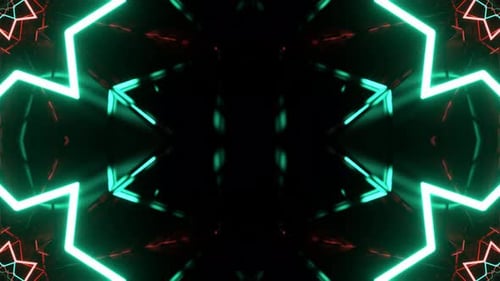 Green And Red Geometric Neon Abstraction In Mirror Kaleidoscope Style Background Vj Loop In 4K