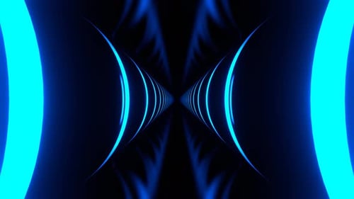 Blue And Orange Neon Corridor With Round Glowing Shapes Background Vj Loop I 4K