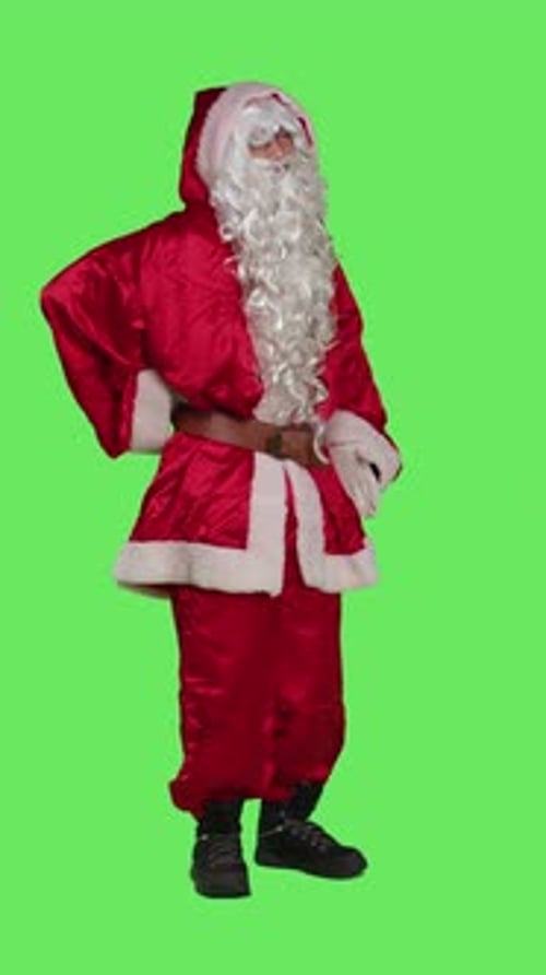 Vertical Video Side View of Santa Suffers From Back Pain in Studio