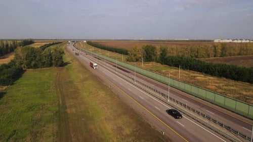 Aerial View of Traffic Highway in Summer Day