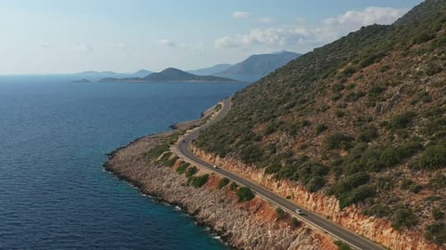 Aerial View of Coastal Road Along Mediterranean Sea in Turkiye