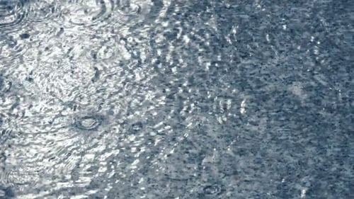 Rain splashes hit the asphalt, heavy rain, close-up