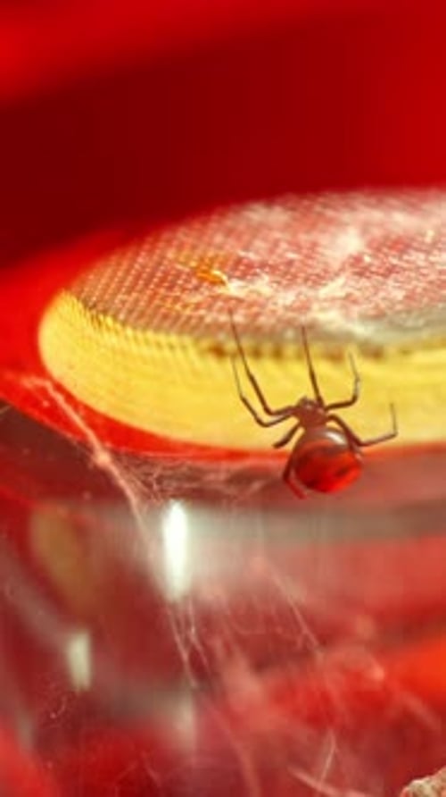 Venomous Black Widow Spider Crawling in Captivity