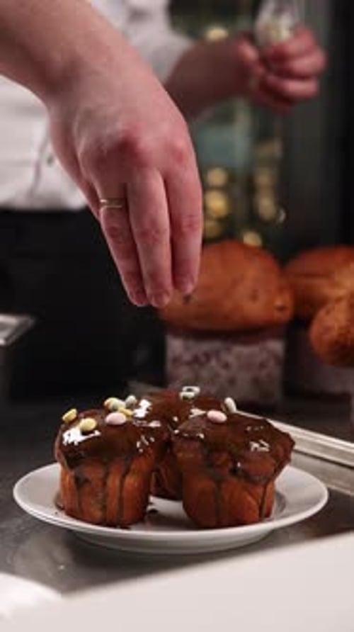 the chef prepares Easter cake in the kitchen. uses special equipment