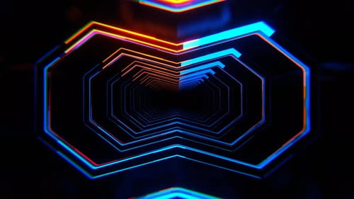 Cyan Pink And Orange Beautiful Neon Abstract Infinity Tunnel Background Vj Loop I 4K