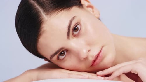 Beauty, skincare and product with face of woman for smooth, hydration and moisturizer