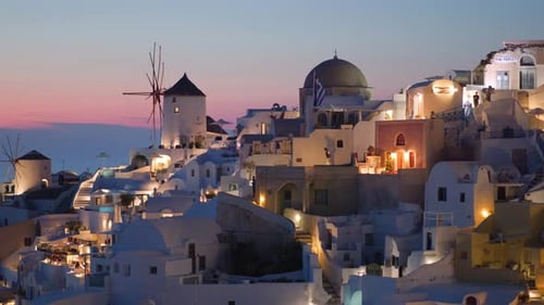 Sunset over Oia village, Santorini, Greece