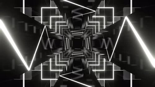 White Neon Curve Moving In Mirror Tunnel Background Vj Loop In 4K