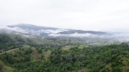 Hill landscape with distant fog