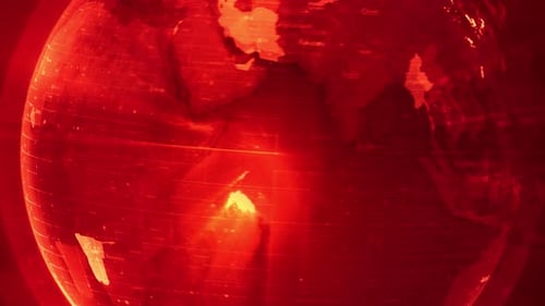 Glowing Red Digital Earth Globe Zoom and Country Highlight