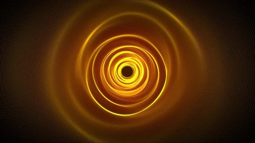Kreiswellenhintergrund mit goldenem Energiefluss in Form eines Flüssigkeitstunnels