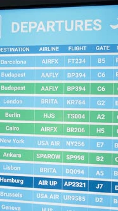 Vertical Video Quiet Airport Terminal Waiting Area with No Passengers and Departures Board
