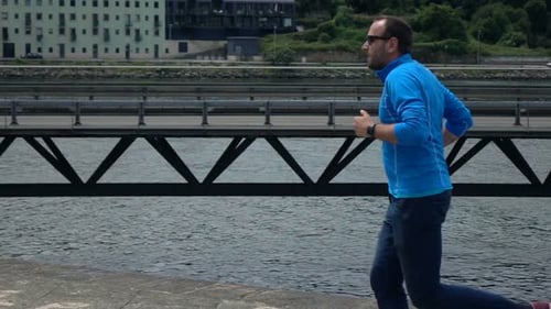 Man Jogging In City, Super Slow Motion 240fps