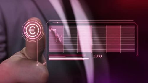 A Man Monitors The Fall Of The Euro On A Virtual Panel