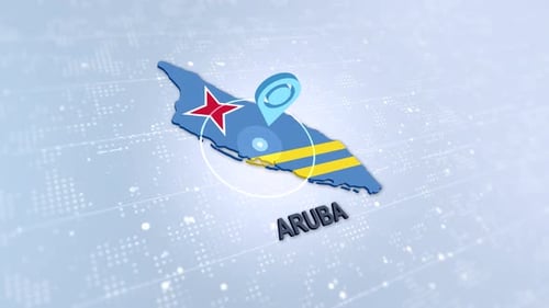 Animated 3D Map of Aruba with Flag and Location Pin