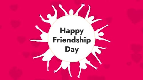 Happy Friendship Day Animated Greeting with Celebrating People Silhouettes