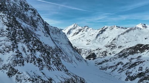 Alpine mountain landscape in winter. Aerial footage.