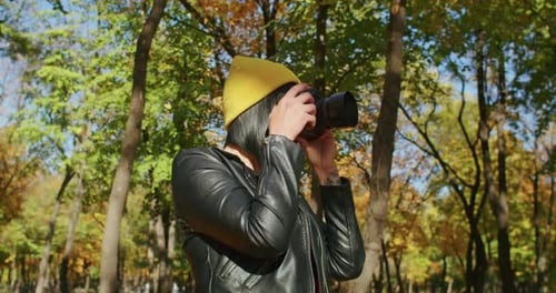 The Camera Follows a Woman on a Trip or Adventure
