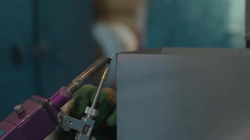 Close up welding work connecting construction materials