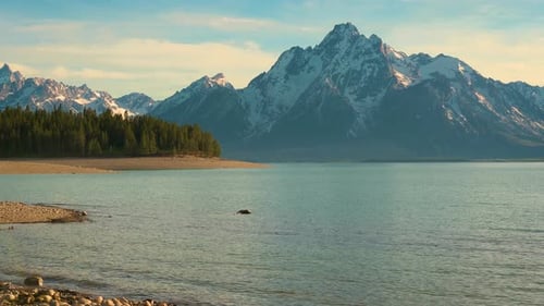 Jackson Lake and Grand Teton Mountains at Sunset in Wyoming