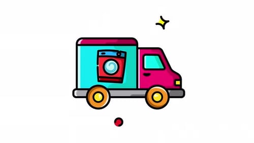 Animated Flat Design Appliance Delivery Truck Icon