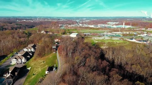 Aerial Overview Above Morgantown, West Virginia in Late Fall