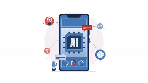 Ai technology animation vector visualizing connectivity and intelligence with virtual icons.