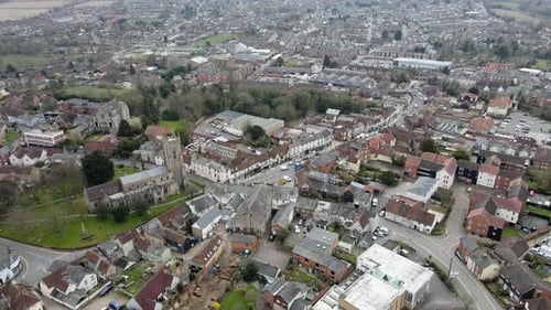 Halstead Essex UK Pull back reveal Aerial footage 4K.