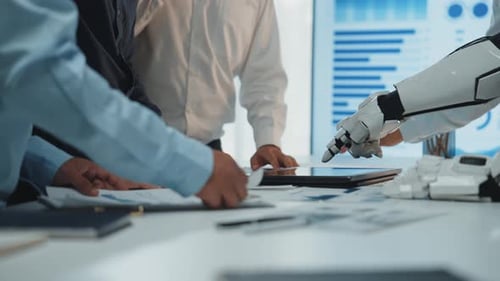 Business professionals leveraging AI-driven technology to refine analytics, improve forecasting, and