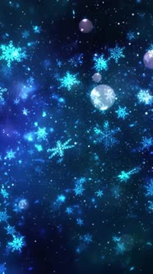 Glowing Blue Snowflakes Falling Winter Background