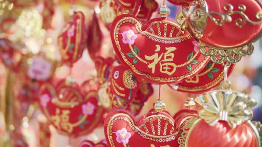 Cover for Traditional red gifts and decorations at Lunar New Year market