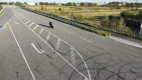 Drone Footage of a Yamaha R6 motorcycle driving and accelerating in Germany, Bremen. The Autobahn 28