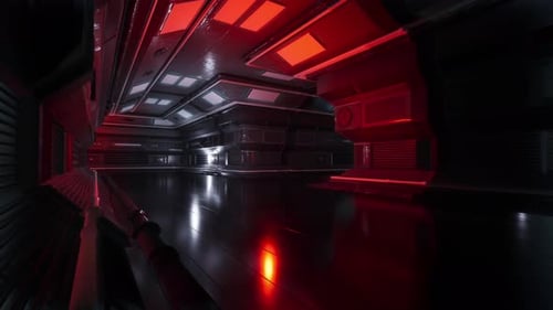 Sci Fi Tunnel Red Illuminated Spacecraft