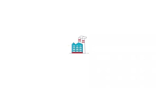 Animated Factory Building Icon Emitting Smoke in Flat Design