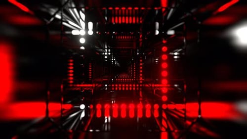 Red And White Cyber Portal With Neon Along The Dots Background VJ Loop In 4K