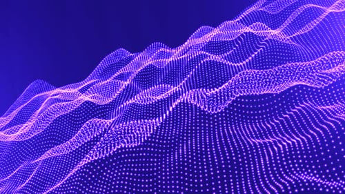 blaue Partikel bewegen sich im Hintergrund. Hightech-Informationen aus Linien und Wellen