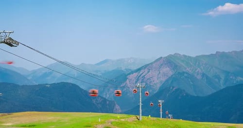Timelapse of a Moving Ski Lift in the Mountains