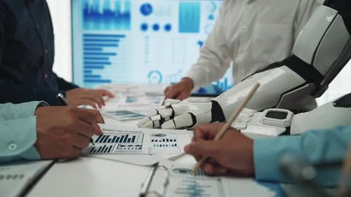 Business professionals leveraging AI-powered insights to analyze consumer trends, improve forecastin