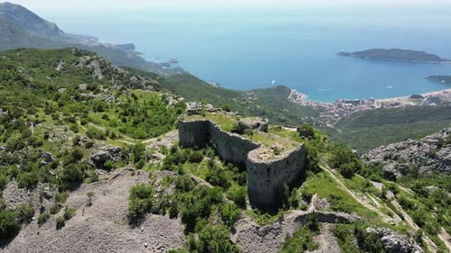 Fortress Kosmac is a Historical Landmark Against the Backdrop of the Adriatic Sea and the Budva