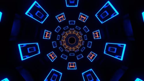 Orange And Blue Cylindrical Neon Moving Tunnel Background Vj Loop In 4K