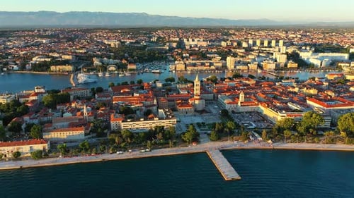 Aerial view of the Old Town of Zadar, Croatia. Aerial shot of Zadar old town, famous tourist attract