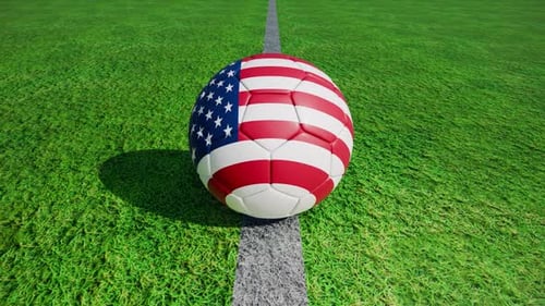 American Flag Soccer Ball Spinning on Green Football Field