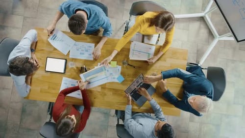 Corporate Meeting from Above, Teamwork in Action
