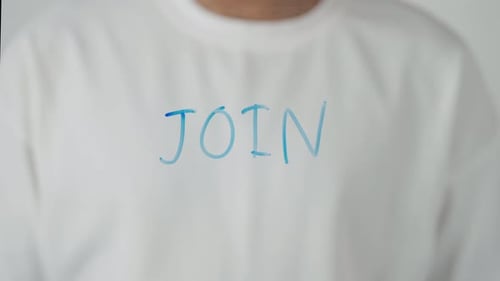 Man Writing Join Transparent Glass Screen