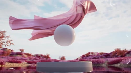 Fluid Fabric Reveal Animation in Surreal Landscape